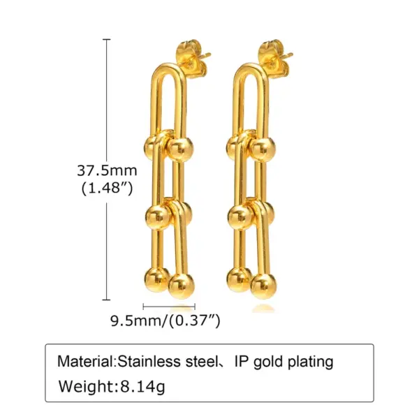Wholesale PVD Coated Real Gold Plated 18K Gold U Shape 201 Stainless Steel Fashion Waterproof Non Tarnish Drop Earrings