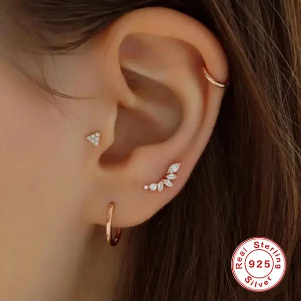 1 Piece Ear Cartilage Rings & Studs Fashion Petal 925 Sterling Silver Plating Inlay Zircon