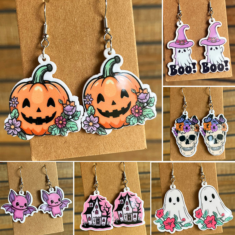 Wholesale Cute Pumpkin Ghost Acrylic Earrings