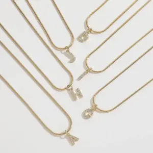 Wholesale 14K Gold Plated Letter 304 Stainless Steel Copper Classic Style 304 Stainless Steel Lobster Trigger Clasp Closure Pendant Necklace