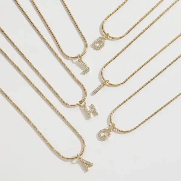Wholesale 14K Gold Plated Letter 304 Stainless Steel Copper Classic Style 304 Stainless Steel Lobster Trigger Clasp Closure Pendant Necklace