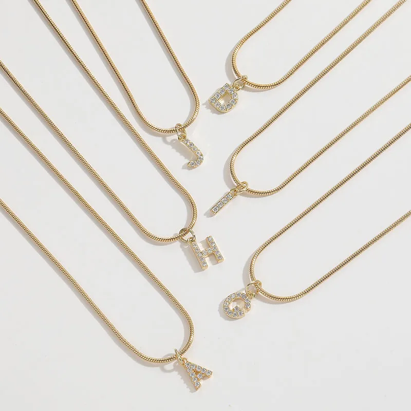 Wholesale 14K Gold Plated Letter 304 Stainless Steel Copper Classic Style 304 Stainless Steel Lobster Trigger Clasp Closure Pendant Necklace