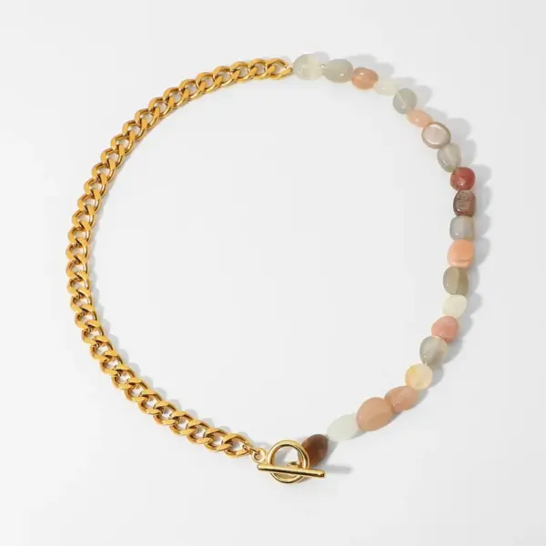 Wholesale 18k Stainless Steel Ot Buckle Colored Natural Stone Beaded Necklace Wholesale Nihaojewelry