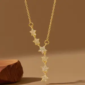 X08095 [Copper Pendant] Six Stars - Necklace - / Gold