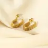 Wholesale 304 Stainless Steel Solid Color PVD Coated 18K Real Gold Plated 18K Gold Classic Style Waterproof Non Tarnish Asymmetrical Plating Drop Earrings