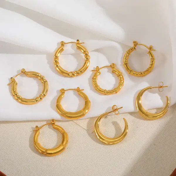 Wholesale 1 Pair Basic Simple Style Geometric Round Plating 304 Stainless Steel 18K Gold Plated Earrings
