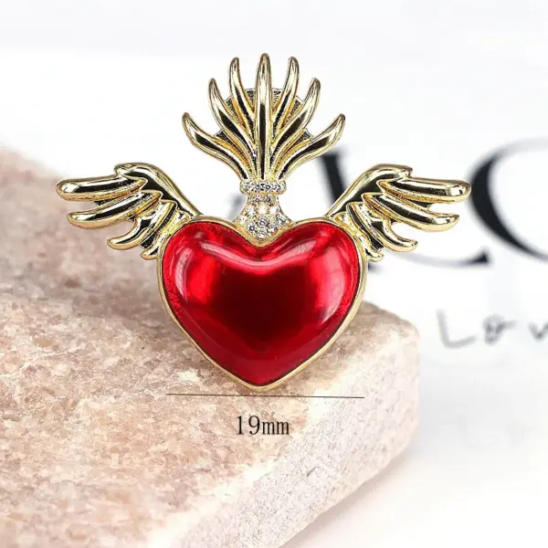 Wholesale Copper Inlay Heart Shape Wings Zircon Open Rings