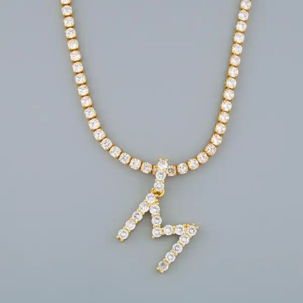 Copper Tennis Chain Inlaid Zircon Letter Necklace
