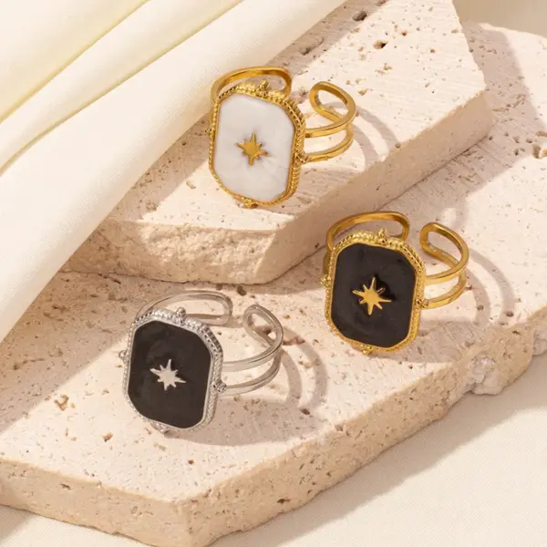 Ion Plating (IP) Real Gold Plated 18K Eight Awn Star Geometric 304 Stainless Steel Basic Modern Style Classic Waterproof Non Tarnish Open Rings