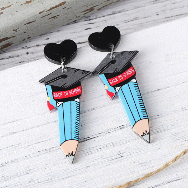 Wholesale Cross-border Bachelor's Hat Book Love Stitching Pendant Earrings for Opening Season Graduation Season Back to School Season Acrylic Earrings