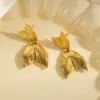 Wholesale 18K Gold Plated 304 Stainless Steel Ion Plating (IP) Flower Waterproof Non Tarnish Elegant Retro Ear Studs For Women's