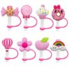 Wholesale Pink sweetheart series straw cover straw cap silicone dust plug cute anime party straw decoration cross-border products