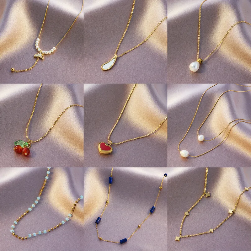 Wholesale Trendy Sweet Fresh Small Red Heart Titanium Steel Necklace Women's Ins Style Luxury Plated 18K Gold Versatile Clavicle Chain