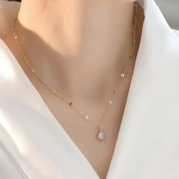 Copper Simple Style Inlay Round Zircon Solitaire Necklace