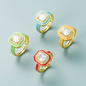 oly-e01c11fc1c7bf729e6035a6ebb40e879 Wholesale European and American cross-border fashion color oil drop copper degree gold inlaid zircon geometric square ring temperament open finger ring accessories
