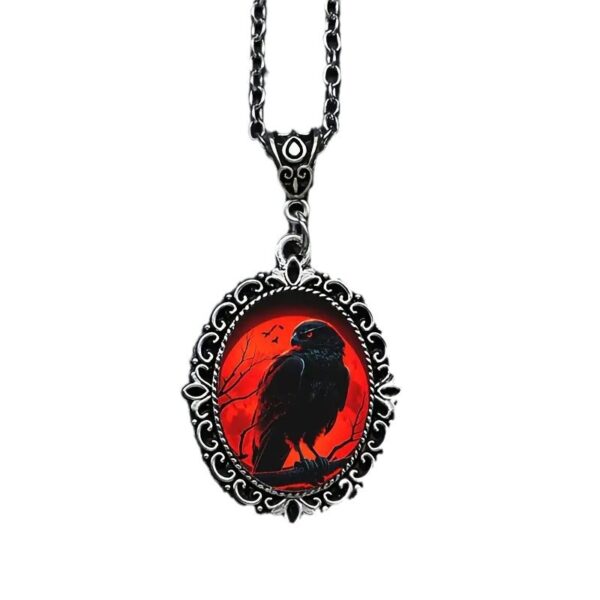 Wholesale 1 Pc Gothic Crow Oval Glass Pendant Necklace, Men Fashion Punk Style Jewelry Gift