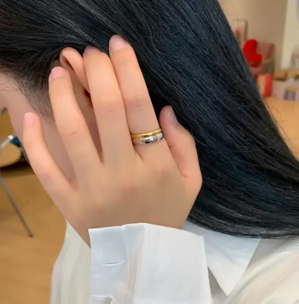 Wholesale 304 Stainless Steel Multicolor PVD Coated 18K Real Gold Plated Simple Style Classic Style Waterproof Non Tarnish Plating Rings