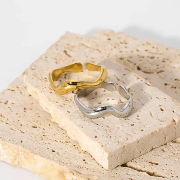 Wholesale PVD Coated Real Gold Plated 18K Gold Solid Color 304 Stainless Steel IG Style Nordic Style French Style Waterproof Non Tarnish Open Rings