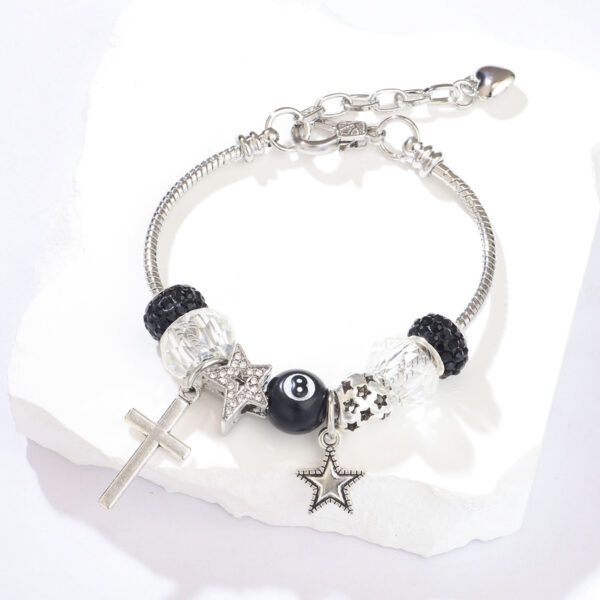 Wholesale Crystal Black Bead Star Cross Adjustable Bracelet