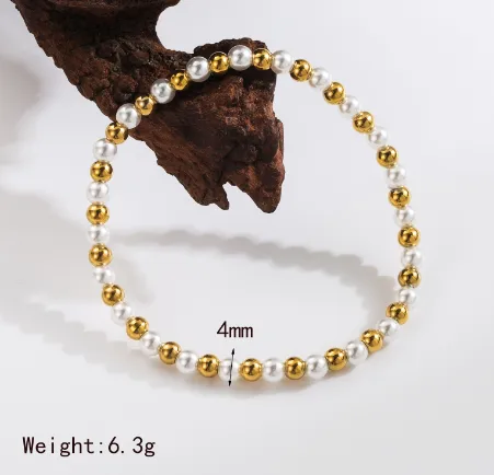 Wholesale Basic Commute Solid Color 304 Stainless Steel Artificial Pearl 18K Gold Plated Artificial Pearls Bracelets In Bulk