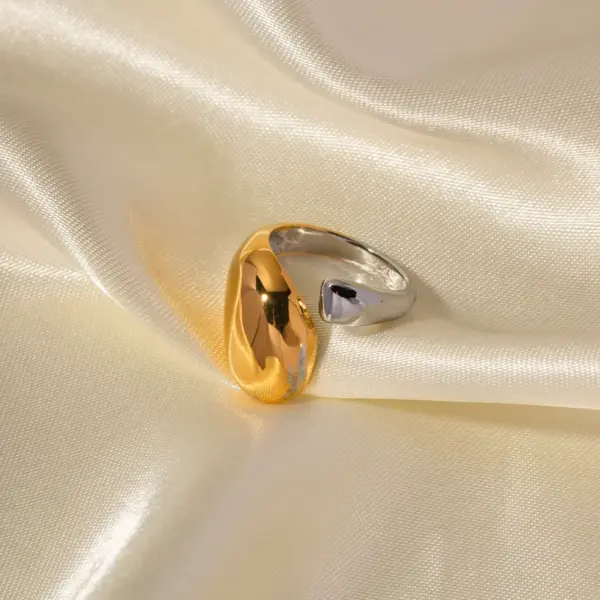 Wholesale 304 Stainless Steel Irregular Color Block PVD Coated 18K Gold Plated IG Style Plating Gold Open Rings