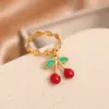 Ion Plating (IP) 18K Gold Plated Cherry 304 Stainless Steel Elegant Cute Luxurious Waterproof Non Tarnish Open Rings