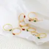 Wholesale 304 Stainless Steel Square Oval PVD Coated Glass Stone Zircon 18K Real Gold Plated Real Gold Plated Simple Style Waterproof Non Tarnish Plating Inlay Gold Rings