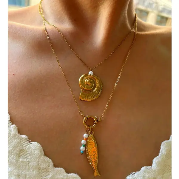 Wholesale 304 Stainless Steel Small Fish PVD Coated Acrylic Real Gold Plated Vintage Style Classic Style Waterproof Non Tarnish Irregular Surgical Steel Cross Chain Box Chain Lobster Trigger Clasp Closure Gold Silver Pendant Necklace