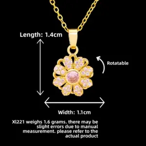 XL221 Rotating Pink Sunflower Necklace / Gold