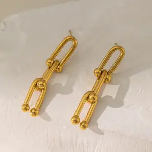 YC [G3201] Horseshoe Chain Ear Studs [Gold]
