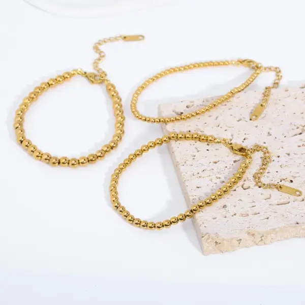 Wholesale PVD Coated Real Gold Plated 18K Gold Round 201 Stainless Steel Classic Style Waterproof Non Tarnish 201 Stainless Steel Bracelets