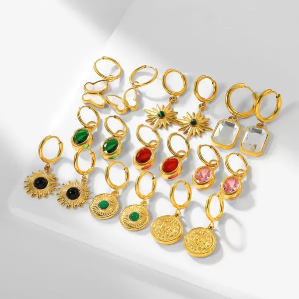 Wholesale Vintage Style Geometric Plating 304 Stainless Steel Zircon Earrings