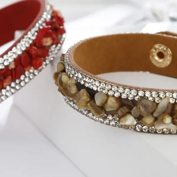 Retro Streetwear Geometric Pu Leather Stone Wristband In Bulk