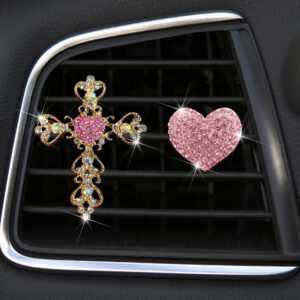 Wholesale rhinestone love car air outlet perfume clip golden rhinestone cross car air conditioning