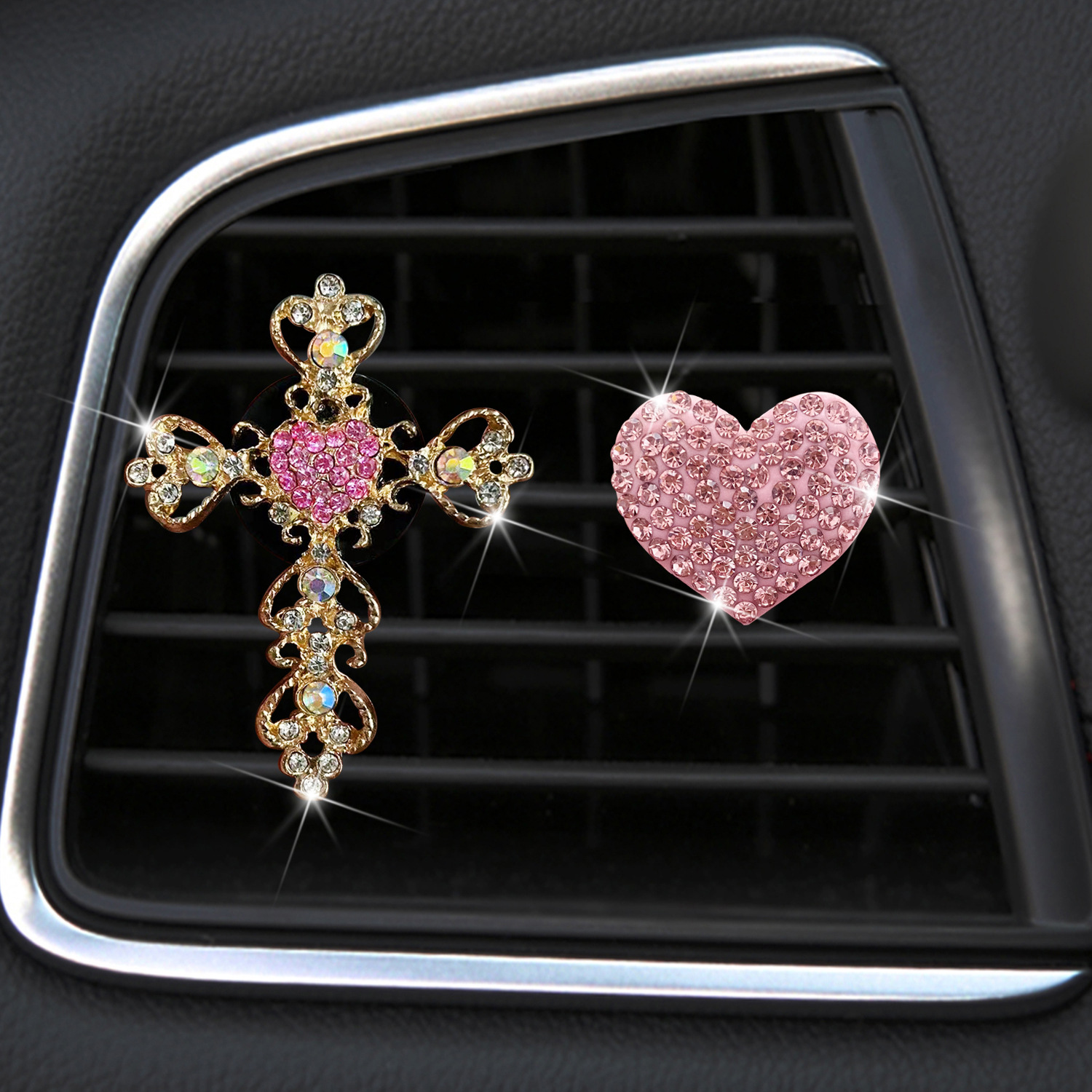 Wholesale rhinestone love car air outlet perfume clip golden rhinestone cross car air conditioning