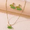 Wholesale 304 Stainless Steel Plastic Cherry Fruit Ion Plating (IP) 18K Gold Plated Cute Sweet Waterproof Non Tarnish Plating O-shaped Chain Box Chain Gold Earrings Necklace Jewelry Set