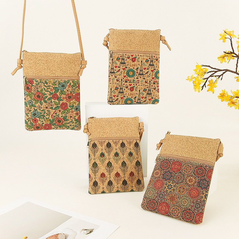 Wholesale pular Bohemian Style Cork Mobile Phone Storage Bag Women's Crossbody Bag Shoulder Strap Adjustable Travel Souvenir