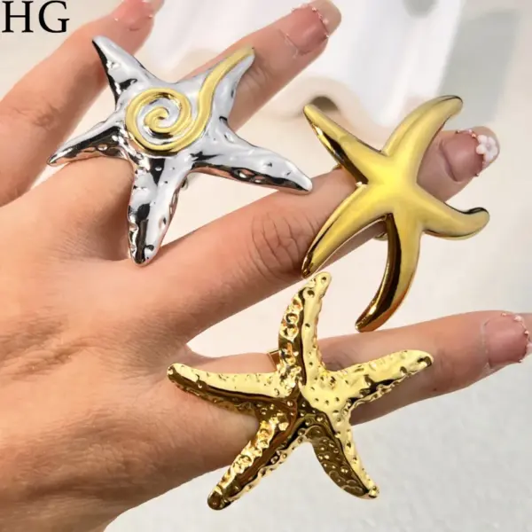 Wholesale Jewelry Hawaiian Starfish 304 Stainless Steel Plating Open Rings