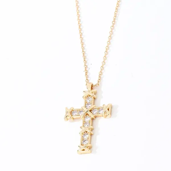 Wholesale Casual Cross 304 Stainless Steel Copper Inlay Gold Plated Silver Plated Zircon Pendant Necklace