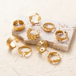 Wholesale PVD Coated Solid Color 304 Stainless Steel Retro Waterproof Non Tarnish Open Ring