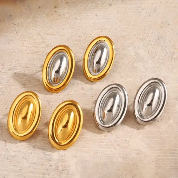 Wholesale Ion Plating (IP) 18K Gold Plated Oval 304 Stainless Steel Elegant Glam Hip-Hop Waterproof Non Tarnish Ear Studs