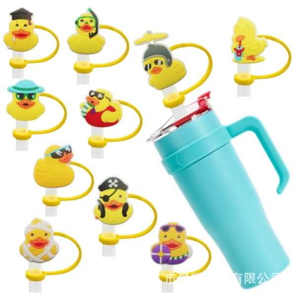 Wholesale Yellow duck silicone straw cap 8/10mm straw dust cap creative straw cap straw dust cap