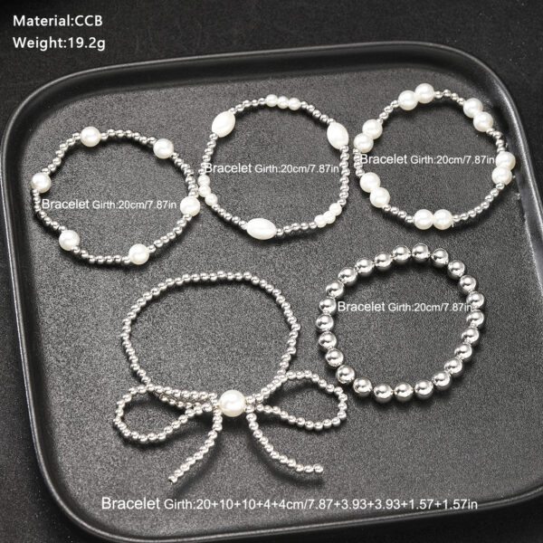 Wholesale European and American Cross-border New Bow Imitation Pearl Beaded Bracelet 5-piece Set Fashion Elegant Simple Elastic Bracelet for Women