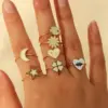 Wholesale PVD Coated Real Gold Plated 18K Gold Pentagram Heart Shape Flower 304 Stainless Steel IG Style Simple Style Classic Style Waterproof Non Tarnish Open Rings