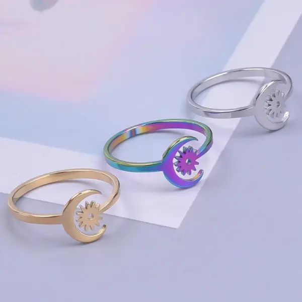 Wholesale PVD Coated Real Gold Plated 18K Gold Sun 304 Stainless Steel Simple Style Waterproof Non Tarnish Rings
