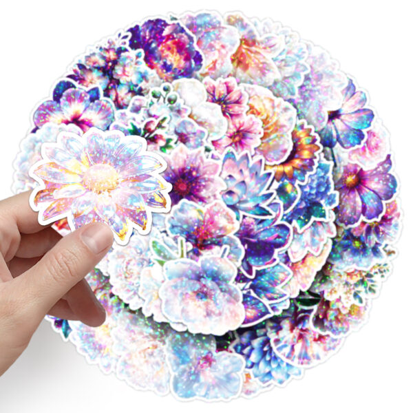 Wholesale 50 Glitter Laser Iridescent Flower Stickers