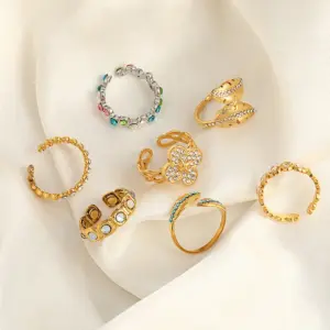 Wholesale Jewelry Modern Style Classic Style Geometric Leaf Heart Shape 304 Stainless Steel Zircon 18K Gold Plated Plating Open Rings