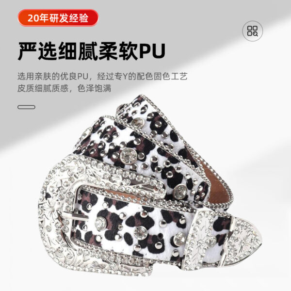 oly-e0a339fa44dd41d96d7f7330ec3e93f3 Wholesale Punk Leopard Rhinestone Belt Alloy Inlay Rhinestone Belt Men and Women Fashion Casual Jeans Belt