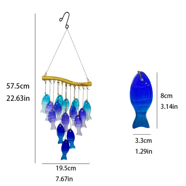 Wholesale Cross-border New Wind Bell Courtyard Hanging Iron Hot Melt Stained Glass Fish Leaves Creative Garden Home Hanging Decoration