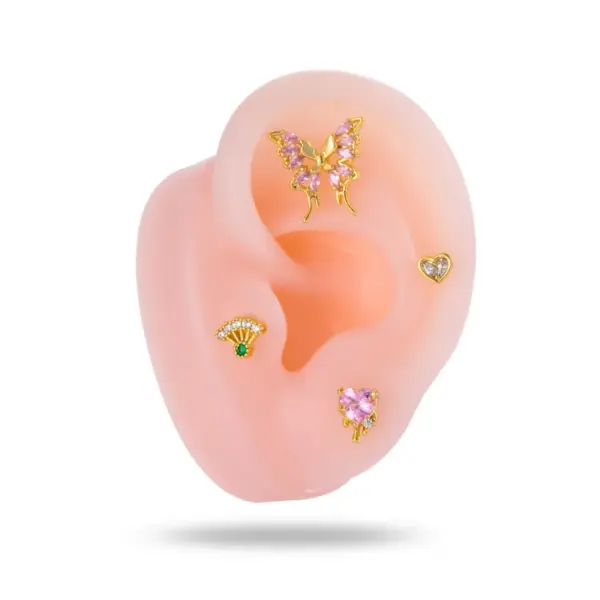 Wholesale 1 Piece Ear Cartilage Rings & Studs IG Style Vintage Style Simple Style Heart Shape Flower Butterfly 316L Stainless Steel Copper Waterproof Non Tarnish Surgical Steel Zircon Ear Cartilage Rings & Studs